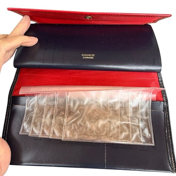 Vtg Leather Wallet Coin Purse Navy Blue Red Trim NOS 60s 70s Belle Brummel NOS - Picture 16 of 16